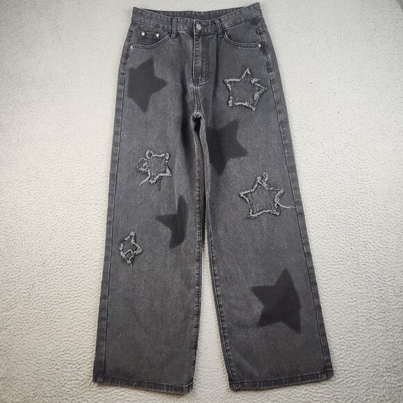 Levi's Denim - Women's High Waisted Wide Leg Baggy Denim Jeans 28x28 Stars Black Grunge Skate